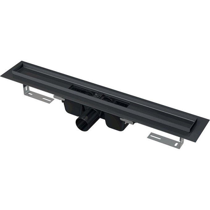 Водоотводящий желоб ALCAPLAST APZ1BLACK-550 с порогами для перфорированной решетки, черный матовый, горизонтальный сток